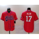 Men's Buffalo Bills #17 Josh Allen Red Cool Base Stitched Baseball Jersey