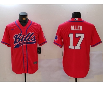 Men's Buffalo Bills #17 Josh Allen Red Cool Base Stitched Baseball Jersey