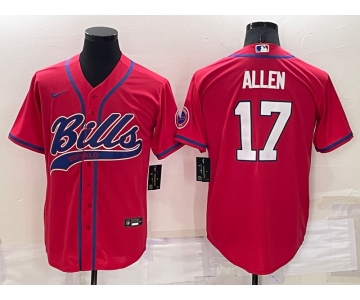 Men's Buffalo Bills #17 Josh Allen Red Stitched Cool Base Nike Baseball Jersey