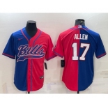 Men's Buffalo Bills #17 Josh Allen Royal Red Split With Patch Cool Base Stitched Baseball Jersey