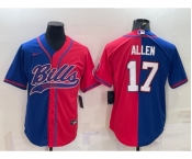 Men's Buffalo Bills #17 Josh Allen Royal Red Split With Patch Cool Base Stitched Baseball Jersey