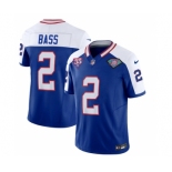 Men's Buffalo Bills #2 Tyler Bass Blue White 2023 F.U.S.E. 75th Anniversary Throwback Vapor Untouchable Limited Football Stitched Jersey