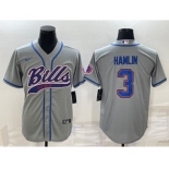 Men's Buffalo Bills #3 Damar Hamlin Grey With Patch Cool Base Stitched Baseball Jersey