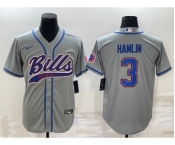 Men's Buffalo Bills #3 Damar Hamlin Grey With Patch Cool Base Stitched Baseball Jersey