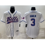 Men's Buffalo Bills #3 Damar Hamlin White With Patch Cool Base Stitched Baseball Jersey