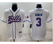 Men's Buffalo Bills #3 Damar Hamlin White With Patch Cool Base Stitched Baseball Jersey