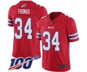 Men's Buffalo Bills #34 Thurman Thomas Limited Red Rush Vapor Untouchable 100th Season Football Jersey