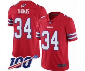 Men's Buffalo Bills #34 Thurman Thomas Limited Red Rush Vapor Untouchable 100th Season Football Jersey