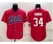 Men's Buffalo Bills #34 Thurman Thomas Red With Patch Cool Base Stitched Baseball Jersey