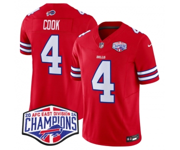 Men's Buffalo Bills #4 James Cook Red F.U.S.E. 2024 AFC East Division Champions Vapor Limited Stitched Football Jersey