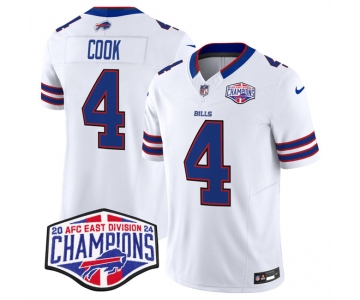 Men's Buffalo Bills #4 James Cook White F.U.S.E. 2024 AFC East Division Champions Vapor Limited Stitched Football Jersey