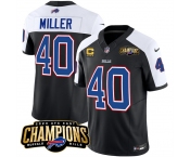 Men's Buffalo Bills #40 Von Miller Black White 2023 F.U.S.E. AFC East Champions With 4-star C Ptach Football Stitched Jersey