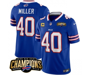 Men's Buffalo Bills #40 Von Miller Blue 2023 F.U.S.E. AFC East Champions With 4-star C Ptach Football Stitched Jersey