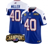 Men's Buffalo Bills #40 Von Miller Blue White 2023 F.U.S.E. AFC East Champions With 4-star C Ptach Football Stitched Jersey