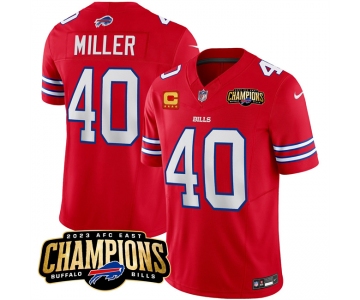 Men's Buffalo Bills #40 Von Miller Red 2023 F.U.S.E. AFC East Champions With 4-star C Ptach Football Stitched Jersey