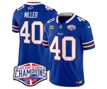 Men's Buffalo Bills #40 Von Miller Royal F.U.S.E. 2024 AFC East Division Champions With 4-Star C Ptach Vapor Limited Stitched Football Jersey