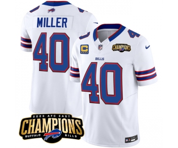 Men's Buffalo Bills #40 Von Miller White 2023 F.U.S.E. AFC East Champions With 4-star C Ptach Football Stitched Jersey