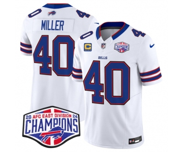 Men's Buffalo Bills #40 Von Miller White F.U.S.E. 2024 AFC East Division Champions With 4-Star C Ptach Vapor Limited Stitched Football Jersey