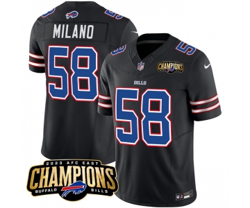 Men's Buffalo Bills #58 Matt Milano Black 2023 F.U.S.E. AFC East Champions With 4-star C Ptach Football Stitched Jersey