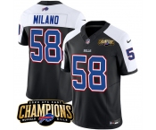 Men's Buffalo Bills #58 Matt Milano Black White 2023 F.U.S.E. AFC East Champions With 4-star C Ptach Football Stitched Jersey