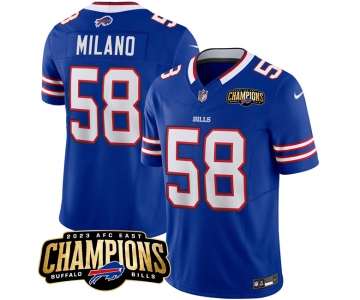 Men's Buffalo Bills #58 Matt Milano Blue 2023 F.U.S.E. AFC East Champions Ptach Football Stitched Jersey