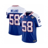 Men's Buffalo Bills #58 Matt Milano Blue White 2023 F.U.S.E. 75th Anniversary Throwback Vapor Untouchable Limited Football Stitched Jersey