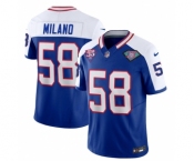 Men's Buffalo Bills #58 Matt Milano Blue White 2023 F.U.S.E. 75th Anniversary Throwback Vapor Untouchable Limited Football Stitched Jersey