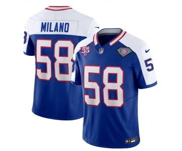 Men's Buffalo Bills #58 Matt Milano Blue White 2023 F.U.S.E. 75th Anniversary Throwback Vapor Untouchable Limited Football Stitched Jersey