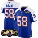 Men's Buffalo Bills #58 Matt Milano Blue White 2023 F.U.S.E. AFC East Champions With 4-star C Ptach Football Stitched JerseyV