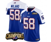 Men's Buffalo Bills #58 Matt Milano Blue White 2023 F.U.S.E. AFC East Champions With 4-star C Ptach Football Stitched JerseyV