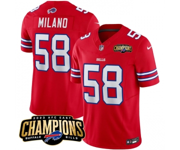 Men's Buffalo Bills #58 Matt Milano Red 2023 F.U.S.E. AFC East Champions Ptach Football Stitched Jersey