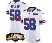 Men's Buffalo Bills #58 Matt Milano White 2023 F.U.S.E. AFC East Champions Ptach Football Stitched Jersey