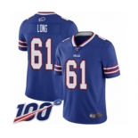 Men's Buffalo Bills #61 Spencer Long Royal Blue Team Color Vapor Untouchable Limited Player 100th Season Football Jersey