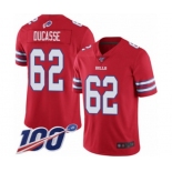 Men's Buffalo Bills #62 Vladimir Ducasse Limited Red Rush Vapor Untouchable 100th Season Football Jersey