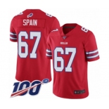 Men's Buffalo Bills #67 Quinton Spain Limited Red Rush Vapor Untouchable 100th Season Football Jersey