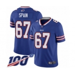 Men's Buffalo Bills #67 Quinton Spain Royal Blue Team Color Vapor Untouchable Limited Player 100th Season Football Jersey