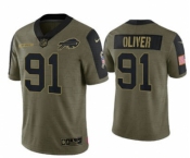 Men's Buffalo Bills #91 Ed Oliver 2021 Olive Salute To Service Limited Stitched Football Jersey