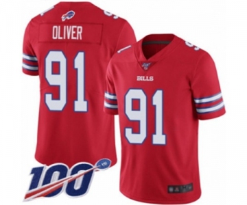 Men's Buffalo Bills #91 Ed Oliver Limited Red Rush Vapor Untouchable 100th Season Football Jersey