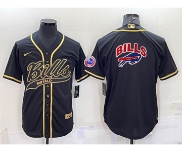 Men's Buffalo Bills Black Team Big Logo With Patch Cool Base Stitched Baseball Jersey