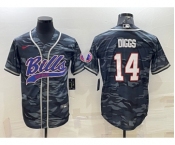 Men's Buffalo Bills Blank #14 Stefon Diggs Grey Navy Camo With Patch Cool Base Stitched Baseball Jersey