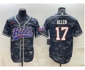 Men's Buffalo Bills Blank #17 Josh Allen Grey Navy Camo With Patch Cool Base Stitched Baseball Jersey