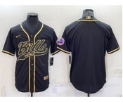 Men's Buffalo Bills Blank Black Gold With Patch Cool Base Stitched Baseball Jersey