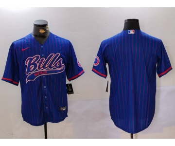 Men's Buffalo Bills Blank Blue Team Cool Base Stitched Baseball Jersey