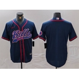 Men's Buffalo Bills Blank Navy With Patch Cool Base Stitched Baseball Jersey