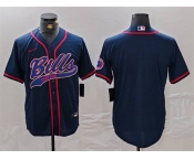 Men's Buffalo Bills Blank Navy With Patch Cool Base Stitched Baseball Jersey