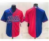 Men's Buffalo Bills Blank Royal Red Split With Patch Cool Base Stitched Baseball Jersey