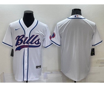 Men's Buffalo Bills Blank White Stitched MLB Cool Base Nike Baseball Jersey