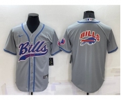 Men's Buffalo Bills Grey Team Big Logo With Patch Cool Base Stitched Baseball Jersey