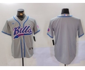 Men's Buffalo Bills Grey Team Blank Cool Base Stitched Baseball Jersey