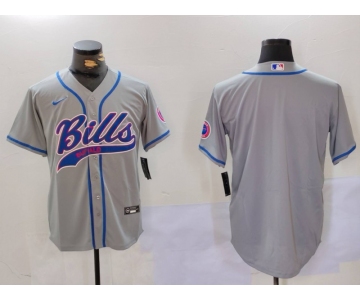 Men's Buffalo Bills Grey Team Blank Cool Base Stitched Baseball Jersey